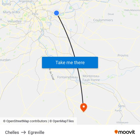 Chelles to Egreville map
