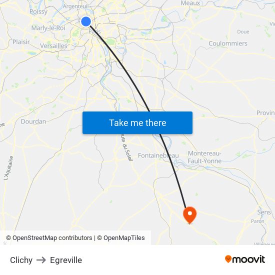 Clichy to Egreville map