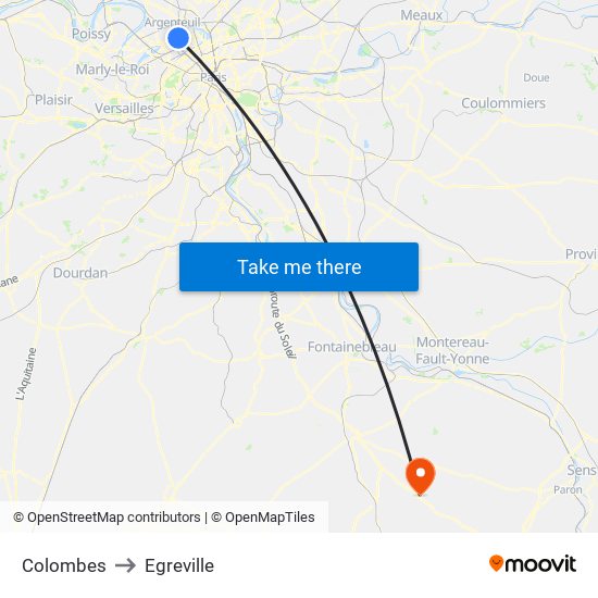 Colombes to Egreville map