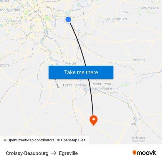 Croissy-Beaubourg to Egreville map