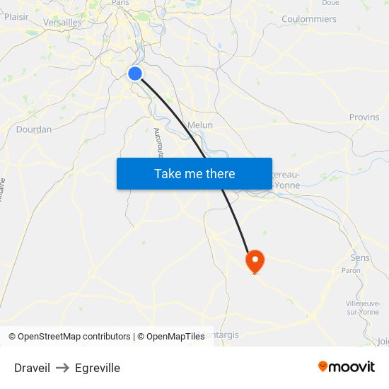 Draveil to Egreville map