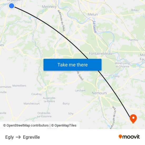 Egly to Egreville map