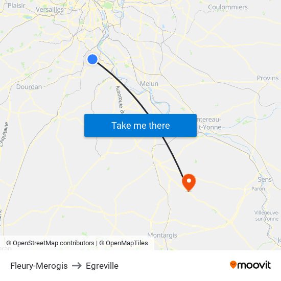 Fleury-Merogis to Egreville map