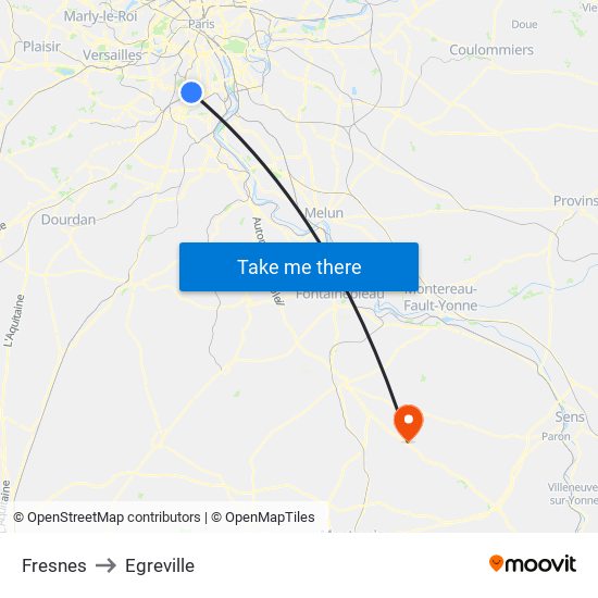 Fresnes to Egreville map