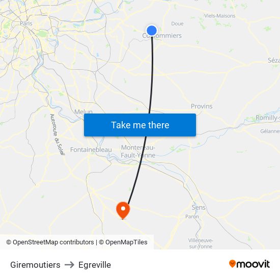 Giremoutiers to Egreville map