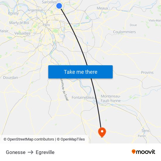 Gonesse to Egreville map