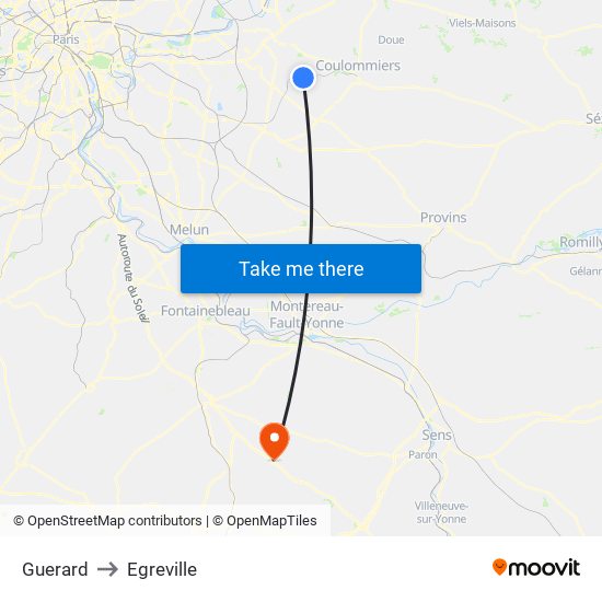 Guerard to Egreville map