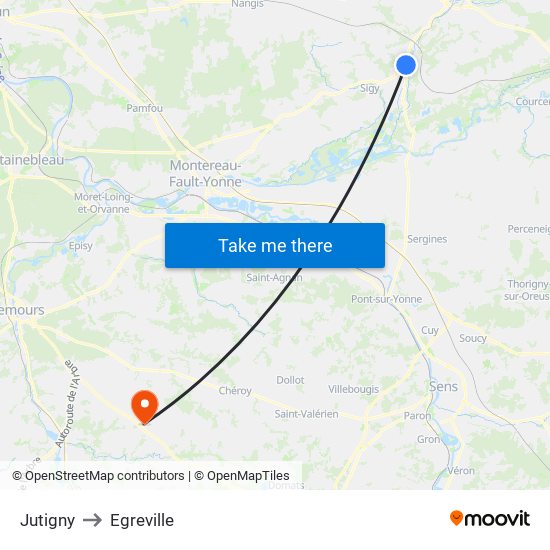 Jutigny to Egreville map