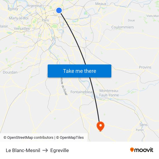 Le Blanc-Mesnil to Egreville map