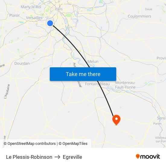 Le Plessis-Robinson to Egreville map