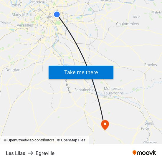 Les Lilas to Egreville map