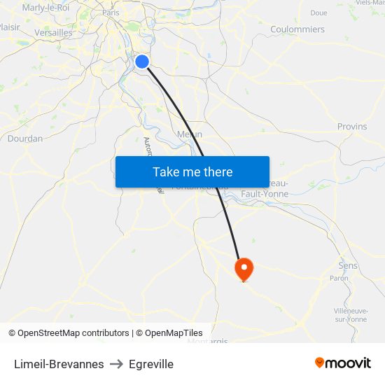 Limeil-Brevannes to Egreville map