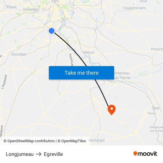 Longjumeau to Egreville map