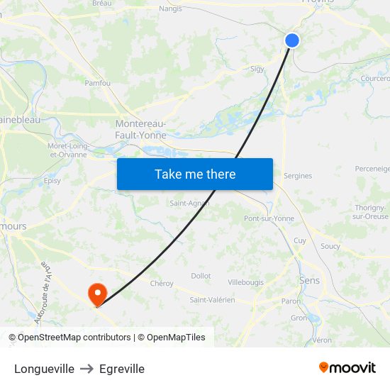Longueville to Egreville map