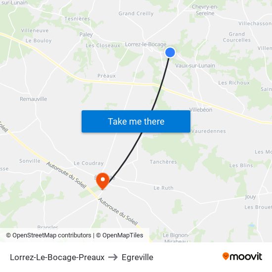 Lorrez-Le-Bocage-Preaux to Egreville map