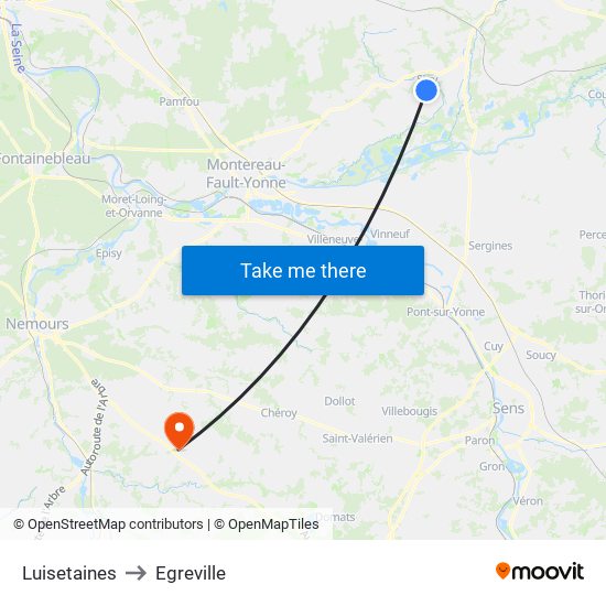 Luisetaines to Egreville map