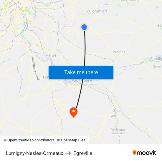 Lumigny-Nesles-Ormeaux to Egreville map