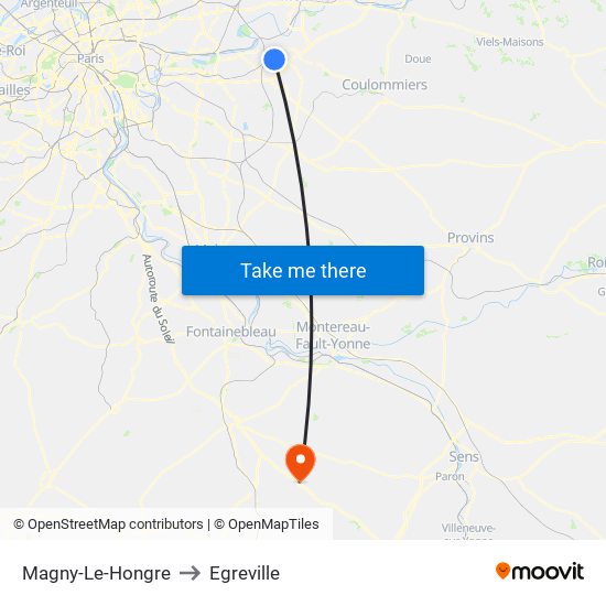 Magny-Le-Hongre to Egreville map