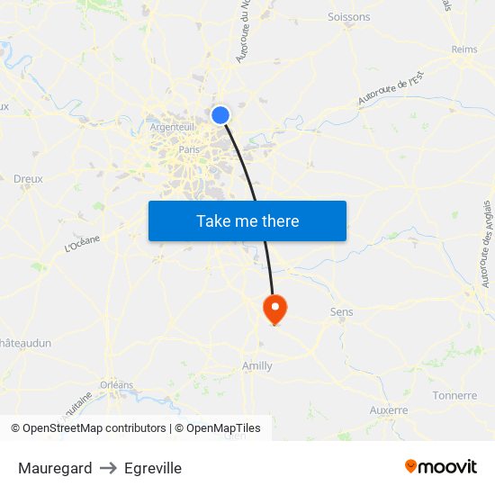 Mauregard to Egreville map