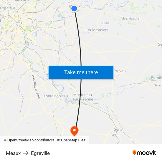 Meaux to Egreville map