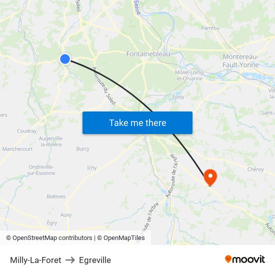 Milly-La-Foret to Egreville map