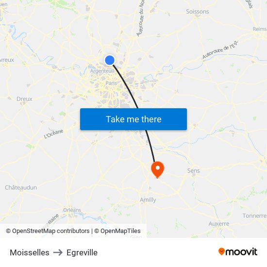 Moisselles to Egreville map