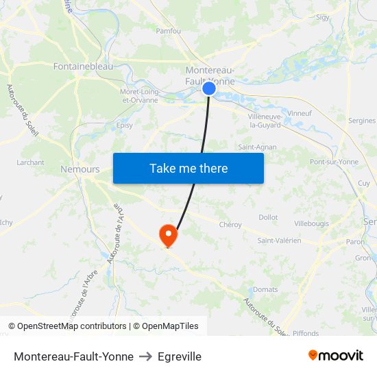 Montereau-Fault-Yonne to Egreville map
