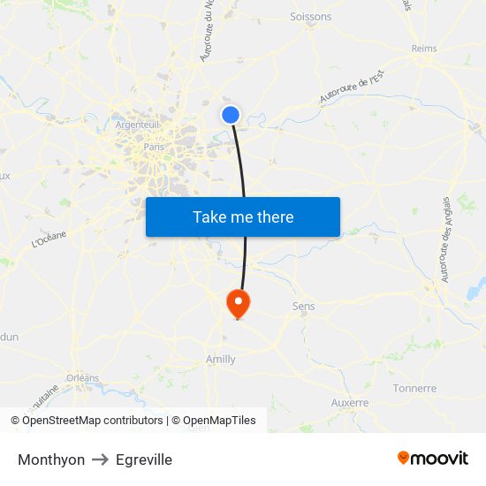 Monthyon to Egreville map