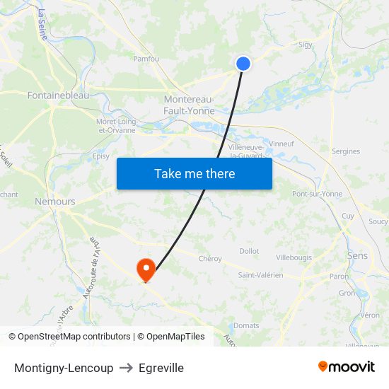 Montigny-Lencoup to Egreville map