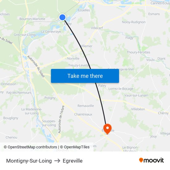 Montigny-Sur-Loing to Egreville map