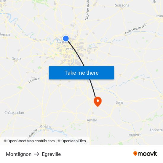 Montlignon to Egreville map
