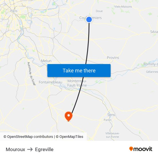 Mouroux to Egreville map
