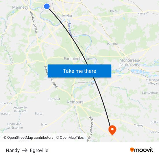 Nandy to Egreville map