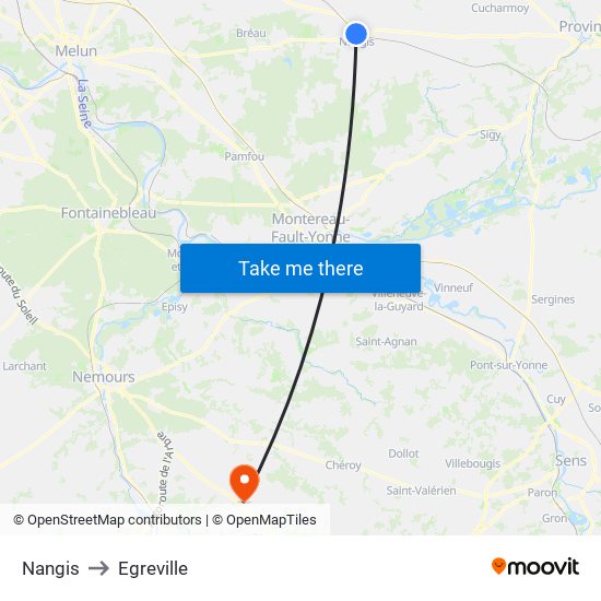 Nangis to Egreville map