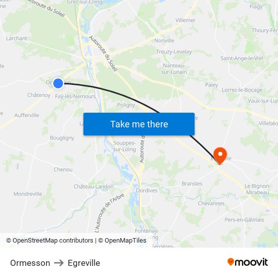 Ormesson to Egreville map