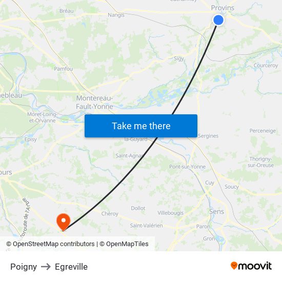 Poigny to Egreville map