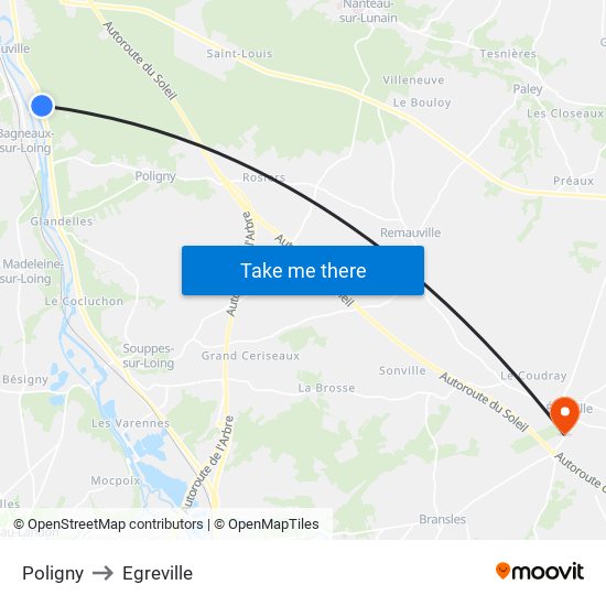 Poligny to Egreville map