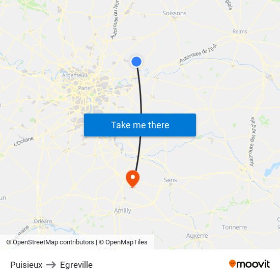 Puisieux to Egreville map