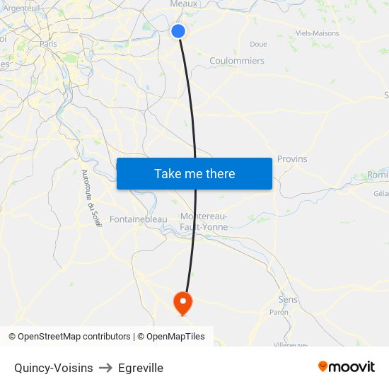 Quincy-Voisins to Egreville map