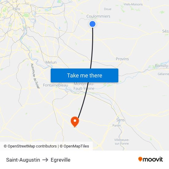 Saint-Augustin to Egreville map