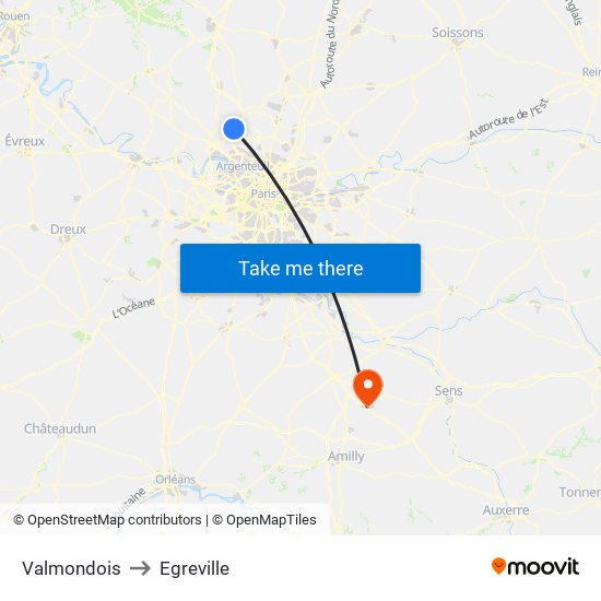 Valmondois to Egreville map