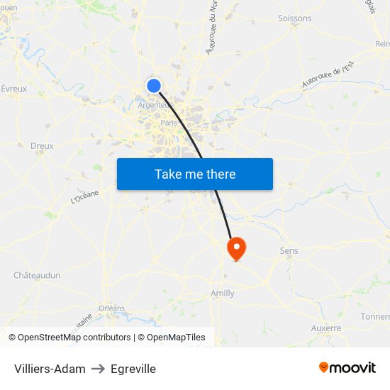 Villiers-Adam to Egreville map