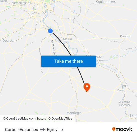 Corbeil-Essonnes to Egreville map