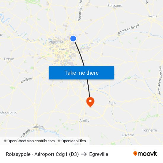 Roissypole - Aéroport Cdg1 (D3) to Egreville map