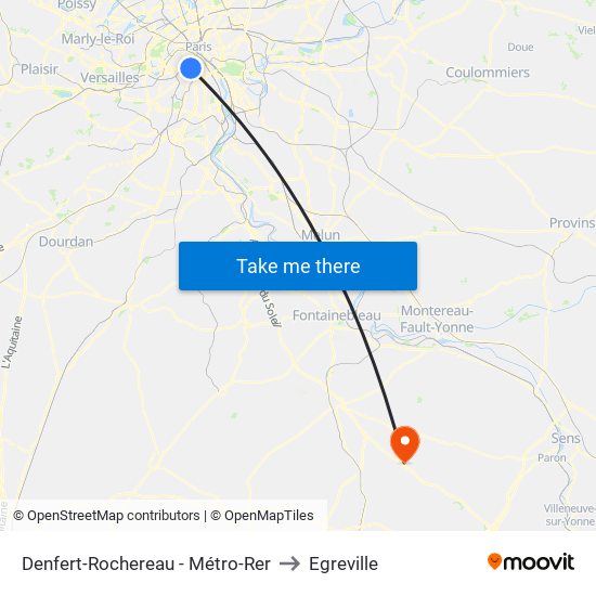 Denfert-Rochereau - Métro-Rer to Egreville map