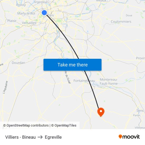 Villiers - Bineau to Egreville map