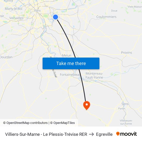 Villiers-Sur-Marne - Le Plessis-Trévise RER to Egreville map