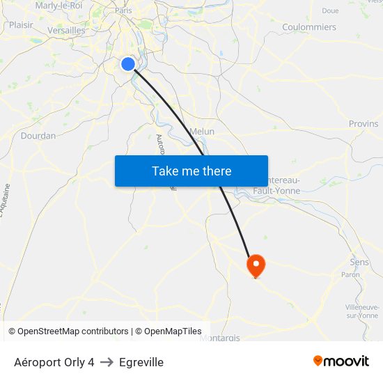 Aéroport Orly 4 to Egreville map