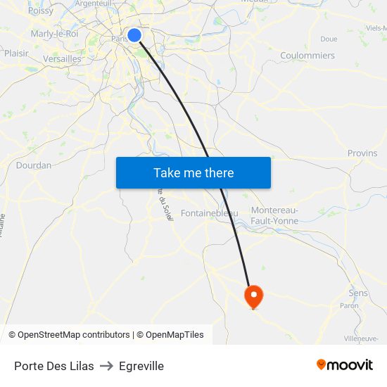 Porte Des Lilas to Egreville map
