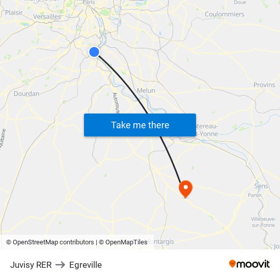 Juvisy RER to Egreville map